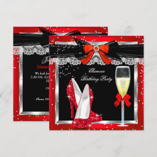 Invitation Talons rouges pailletés Glamour Argent Champagne S