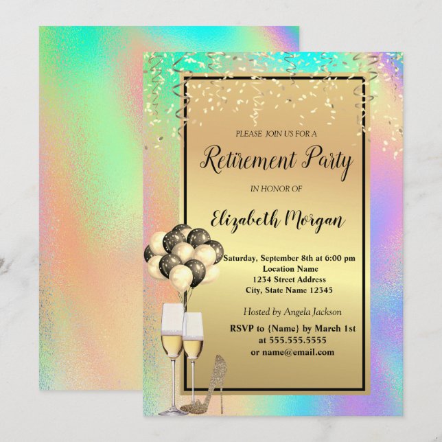 Invitation Talons, Verre, Ballons, Retraite holographique (Devant / Derrière)