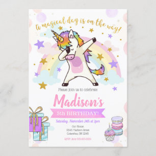 Invitation tamponnante d'anniversaire de licorne