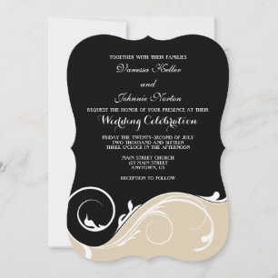 Invitation Tan Beige Black Swirl Mariage en crochet Invite