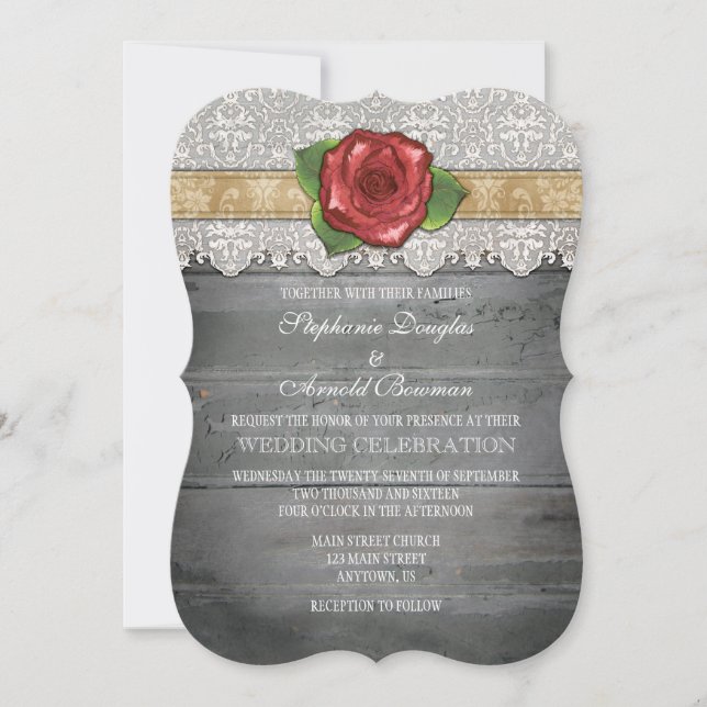 Invitation Tan Beige Grey Bois Rustique Rose Mariage Inviter (Devant)