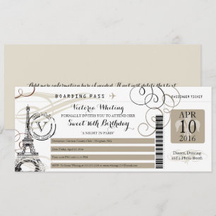 Invitation Tan Black Paris Tour Eiffel   Anniversaire 16 ans