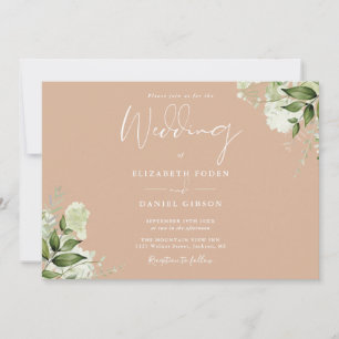 Invitation Tan Botanical Greenery Monogram Mariage