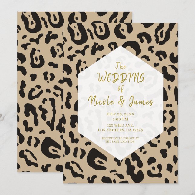 Invitation Tan Brown et noir Cheetah Leopard Chic Mariage (Devant / Derrière)