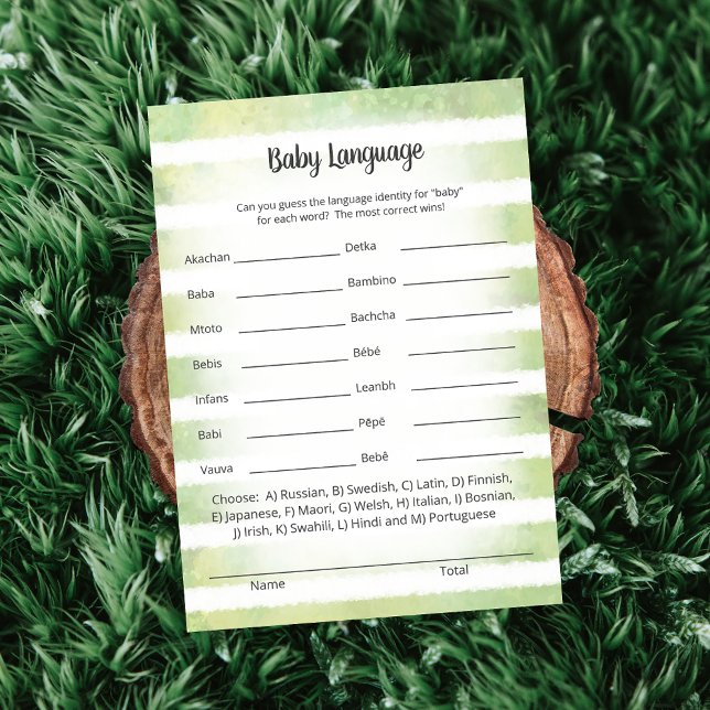 Invitation Tan Bunny Green Baby Language Game Card (Créateur téléchargé)