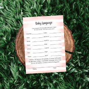 Invitation Tan Bunny Pink Baby Language Game Card