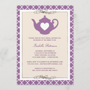Invitation Tan Chic & Purple Teapot Fête de l'mariée Tea Part
