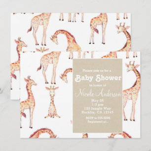 Invitation Tan Giraffes & Kraft Safari Baby shower Whimsical