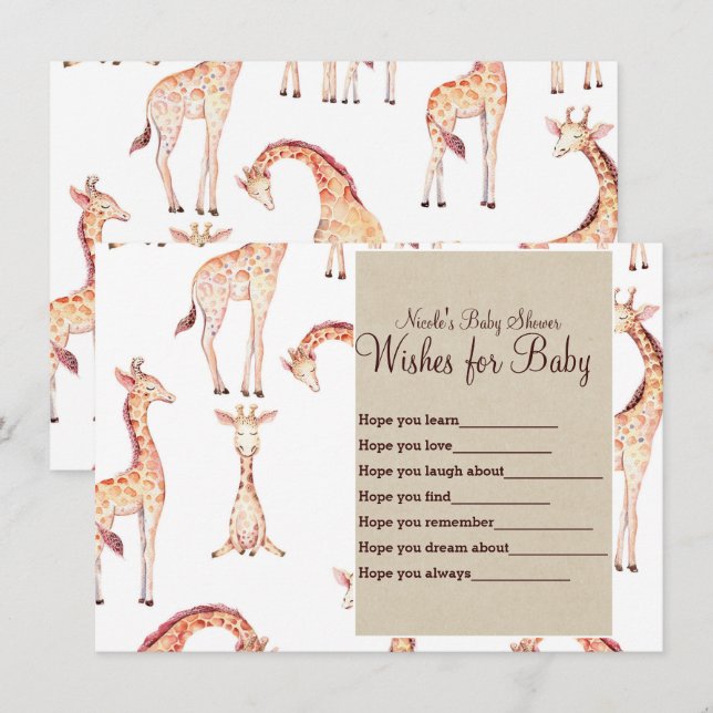 Invitation Tan Giraffes & Kraft Wives for Baby shower Game (Devant / Derrière)