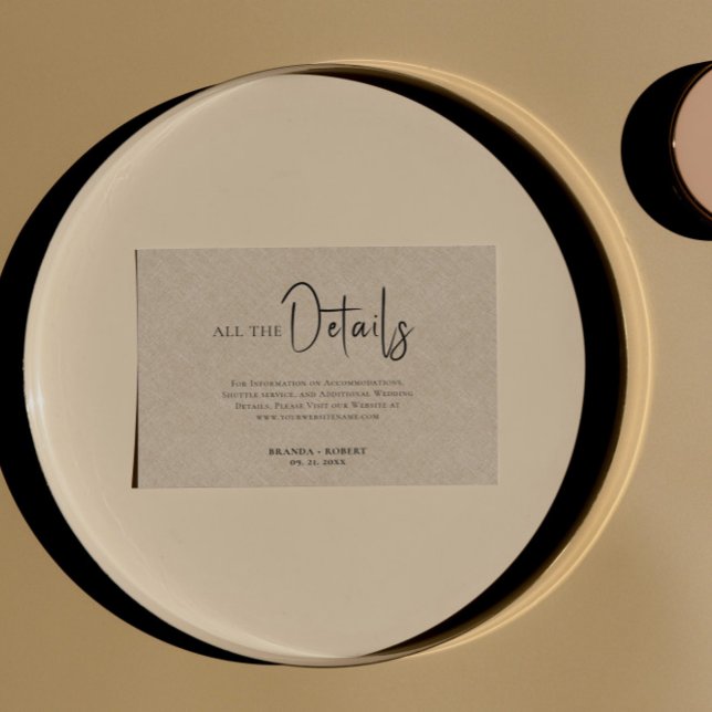 Invitation Tan Linen Simple Noir Script Détails du Mariage (Créateur téléchargé)