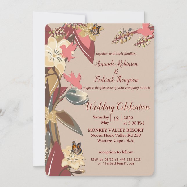 Invitation Tan - Marsala Vin, teintes de Mariage rose (Devant)