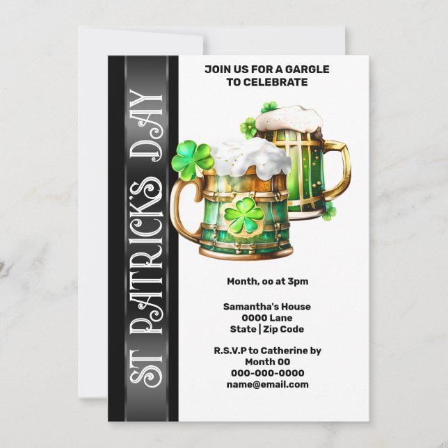 Invitation Tangée de bière irlandaise trèfle shamrock St. Pat (Devant)