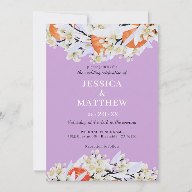 Invitation Tangerine Agrumes Branches florissantes Wreath Flo (Devant)