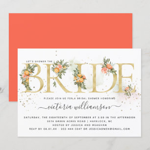 Invitation Tangérine Citrus et Gold Floral Fête de l'mariée
