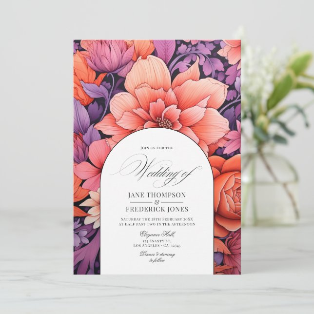 Invitation Tangérine, rose chaud, et Mariage Royal de fleurs  (Debout devant)