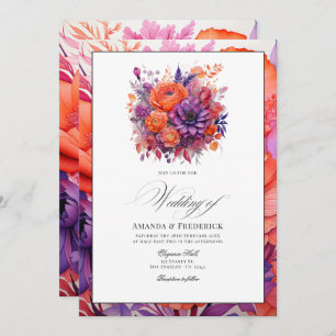 Invitation Tangérine, rose chaud et Mariage royal de fleurs v