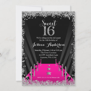 Invitation Tapis rose Hollywood Parties scintillant argent do