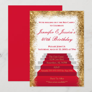 Invitation Tapis rouge blanc et or Anniversaire