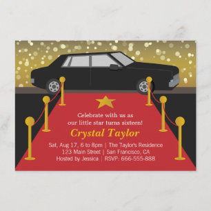 Invitation Tapis Rouge Glamour Fête Hollywood Fille Anniversa
