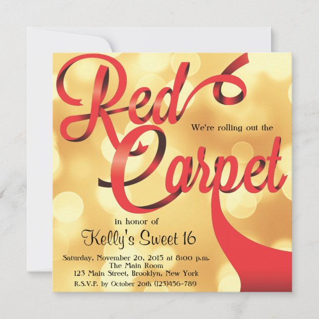 Invitation Tapis rouge Hollywood Sweet 16 Anniversaire Invita (Devant)