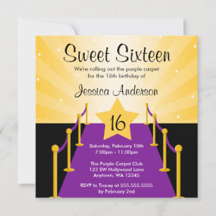 Invitation Tapis Rouge Hollywood Sweet 16 Fête d'anniversaire