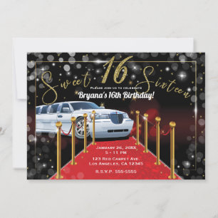 Invitation Tapis rouge limousine blanche fête Hollywood Sweet