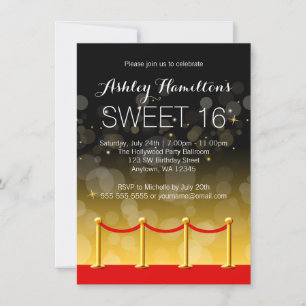 Invitation Tapis rouge or moderne Hollywood Sweet 16