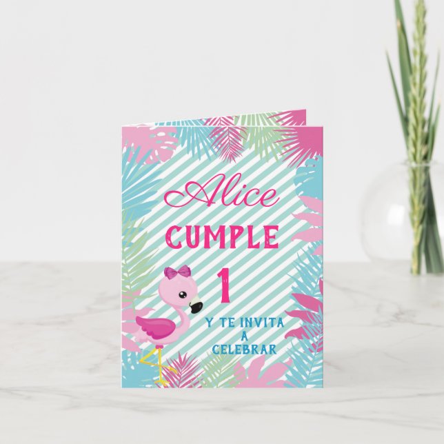 Invitation Tarjeta de Invitación Plegable Flamenco Rosa Baby (Devant)