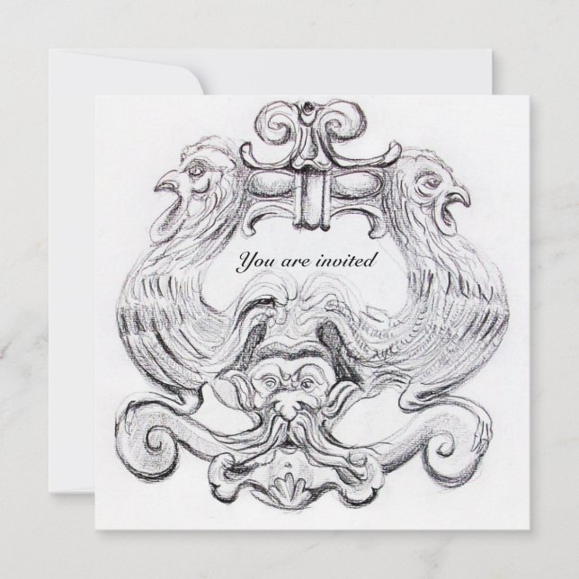 Invitation TAROT/ ANTIQUE FLORENTINE GROTESQUE Noir Blanc (Devant)