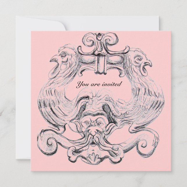 Invitation TAROT/ ANTIQUE FLORENTINE GROTESQUE rose Noir (Devant)