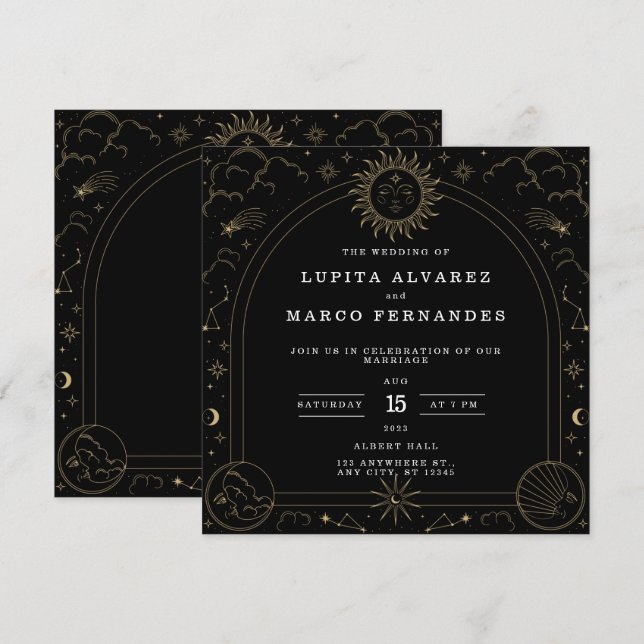Invitation Tarot Gold Mariage élégant (Devant / Derrière)
