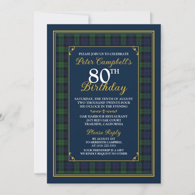 Invitation Tartan de montre noire universelle 80e anniversair (Devant)