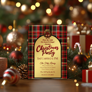 Invitation Tartan de Noël Rouge Classique Fête de Fêtes