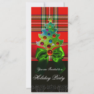 INVITATION TARTAN ÉCOSSAIS, ARBRE VERT ROUGE ET ARBRE DE NOËL