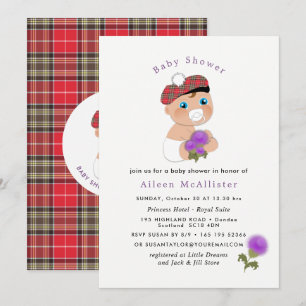 Invitation Tartan écossais  Baby shower de chardon à fleur