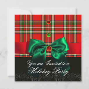 INVITATION TARTAN ÉCOSSAIS ROUGE ET NOEUDS VERTS FÊTE DE NOËL