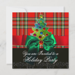 INVITATION TARTAN ÉCOSSE ROUGE, ARBRE VERT ET NOËL