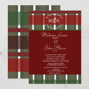 Invitation Tartan Noël Plaid Hiver Bourgogne Mariage