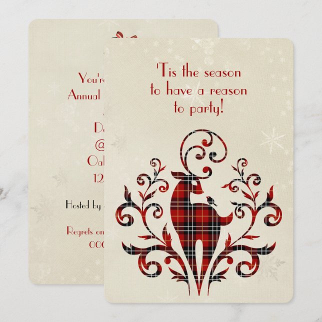 Invitation Tartan Plaid Deer Sur La Conception De Flocon De N (Devant / Derrière)