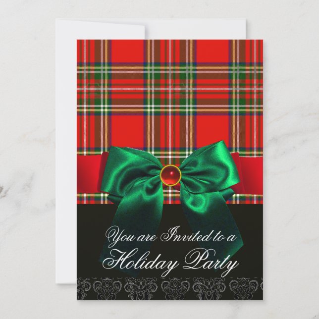 INVITATION TARTAN ROUGE ÉCOSSE AVEC PARTI DE NOËL VERT EN BAS (Devant)