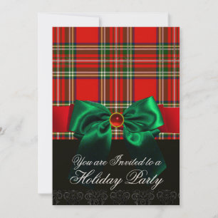 INVITATION TARTAN ROUGE ÉCOSSE AVEC PARTI DE NOËL VERT EN BAS