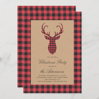 Invitation Tartan Rustique Plaid Reindee Noël fête