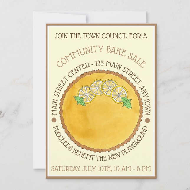 Invitation Tarte au citron Tarte au Citron Bake Vente Pi Day (Devant)
