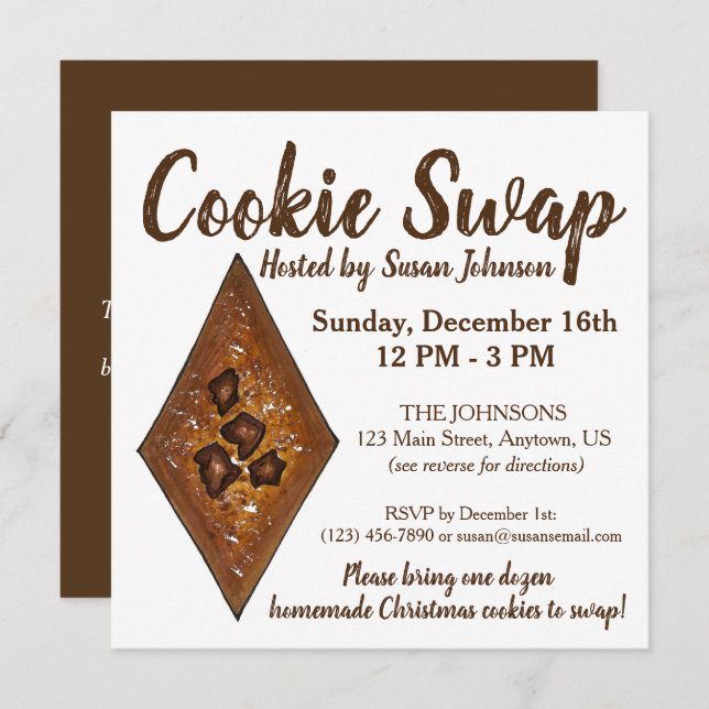 Invitation Tarte de sable Noël Cookie Swap Party Vente de gât (Devant / Derrière)