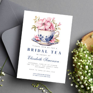 Invitation Tasse de thé florale bleue Quelque chose de bleu p