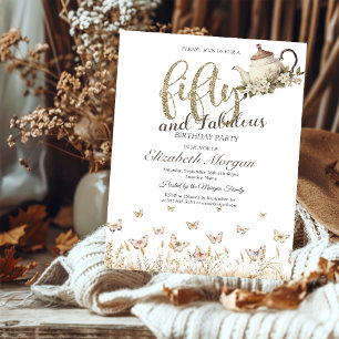 Invitation Tasse de thé Papillons de Prairie 50e Anniversaire