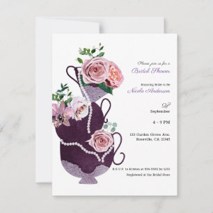 Invitation Tasses de thé florales Perles Vintage Mariage Show