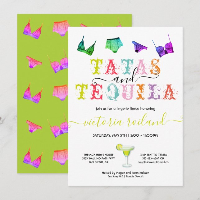 Invitation Tatas et Tequila Lingerie Fête des mariées (Devant / Derrière)