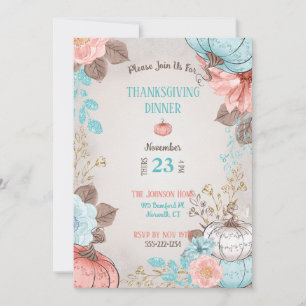 Invitation Taupe Aqua Corail Citrouille Dinde