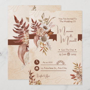 Invitation Taupe Automne Moderne Aquarelle Terracotta Mariage